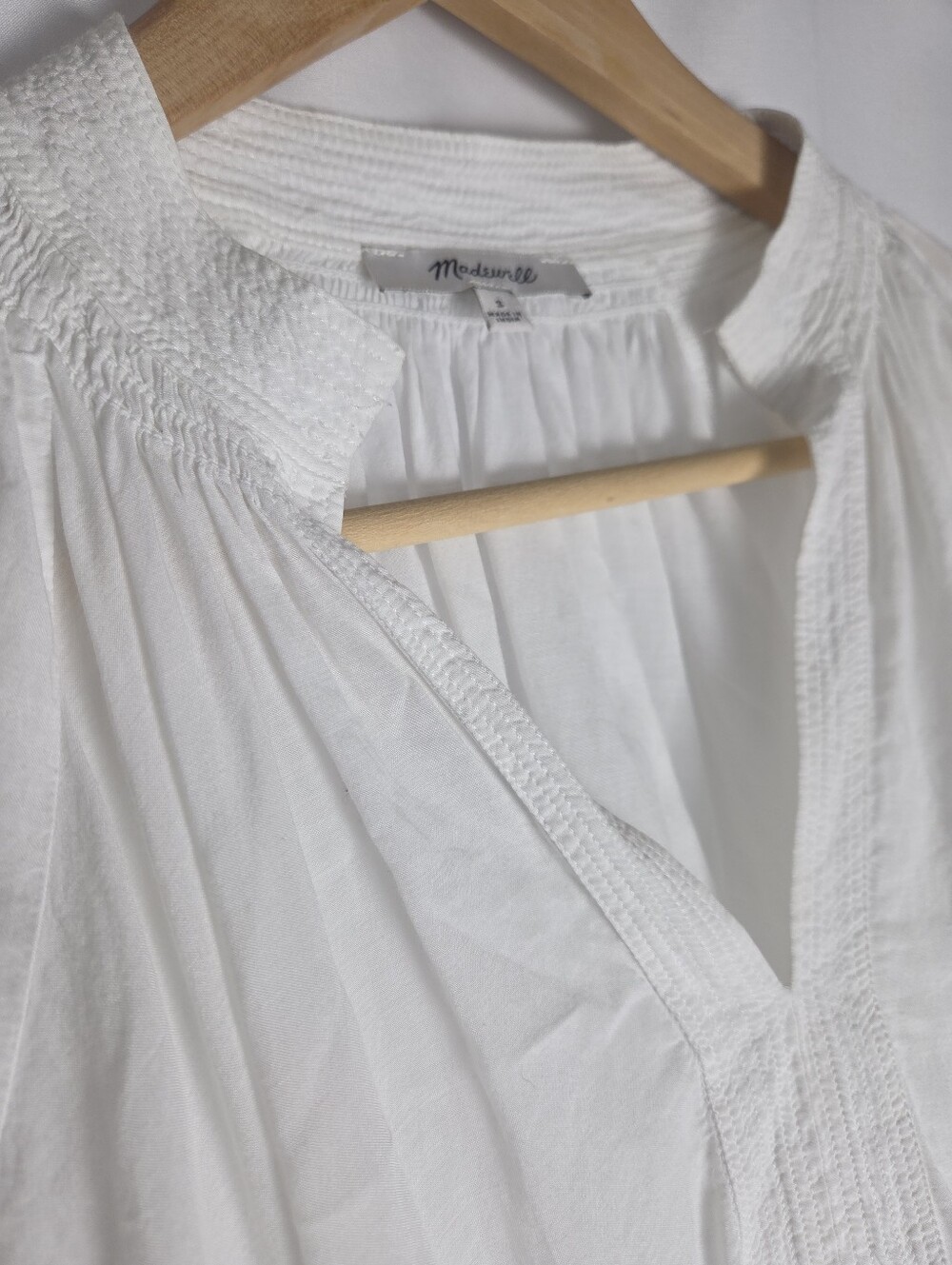 Madewell Shirred Long Sleeve Lightweight Flowy Blouse Cotton Blend wlwhite - Picture 6 of 16